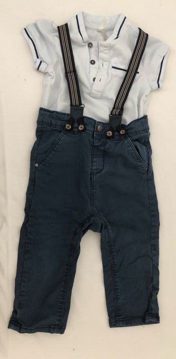Ensemble polo & pantalon à bretelles  12 mois
