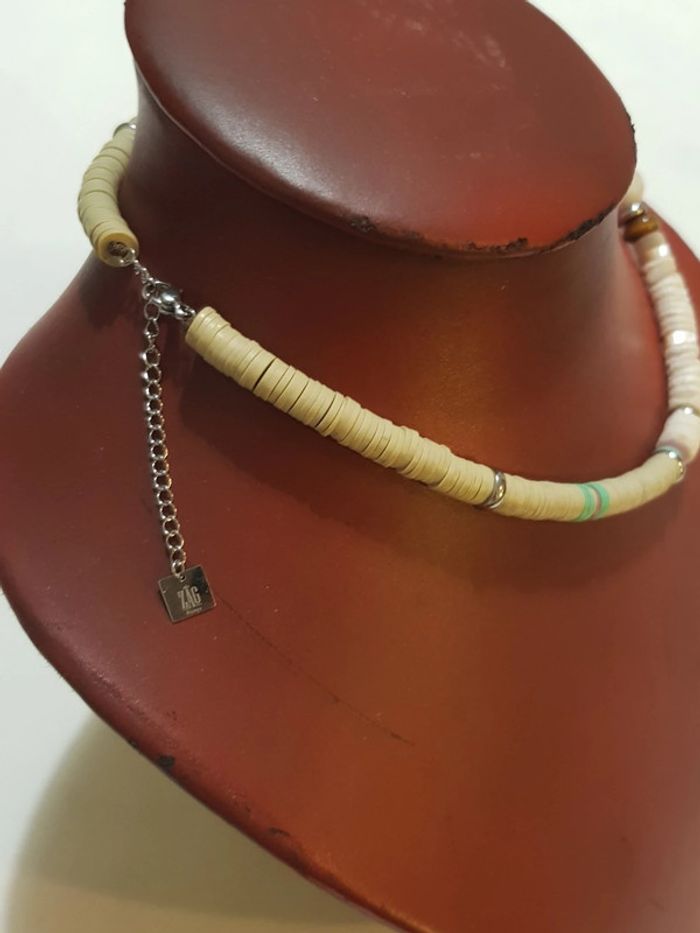 Collier Zag Surfeur Blanc pierre Cylindre - photo numéro 5