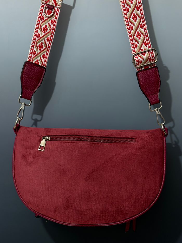 Grand sac banane - Rouge bordeaux - Cuir daim PU - femme | B - photo numéro 4