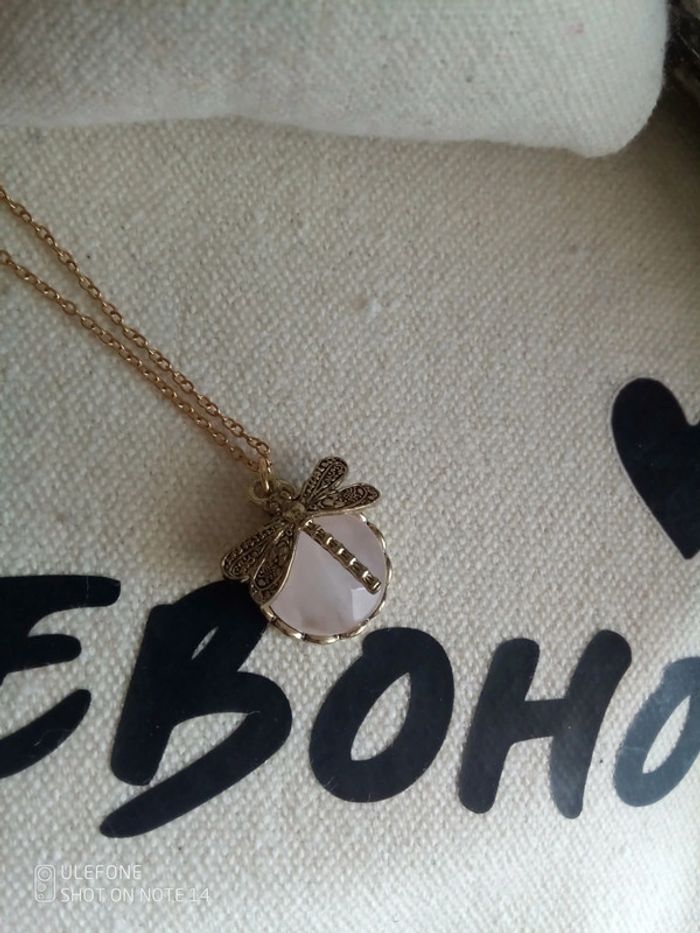 Collier quartz rose libellule - photo numéro 4