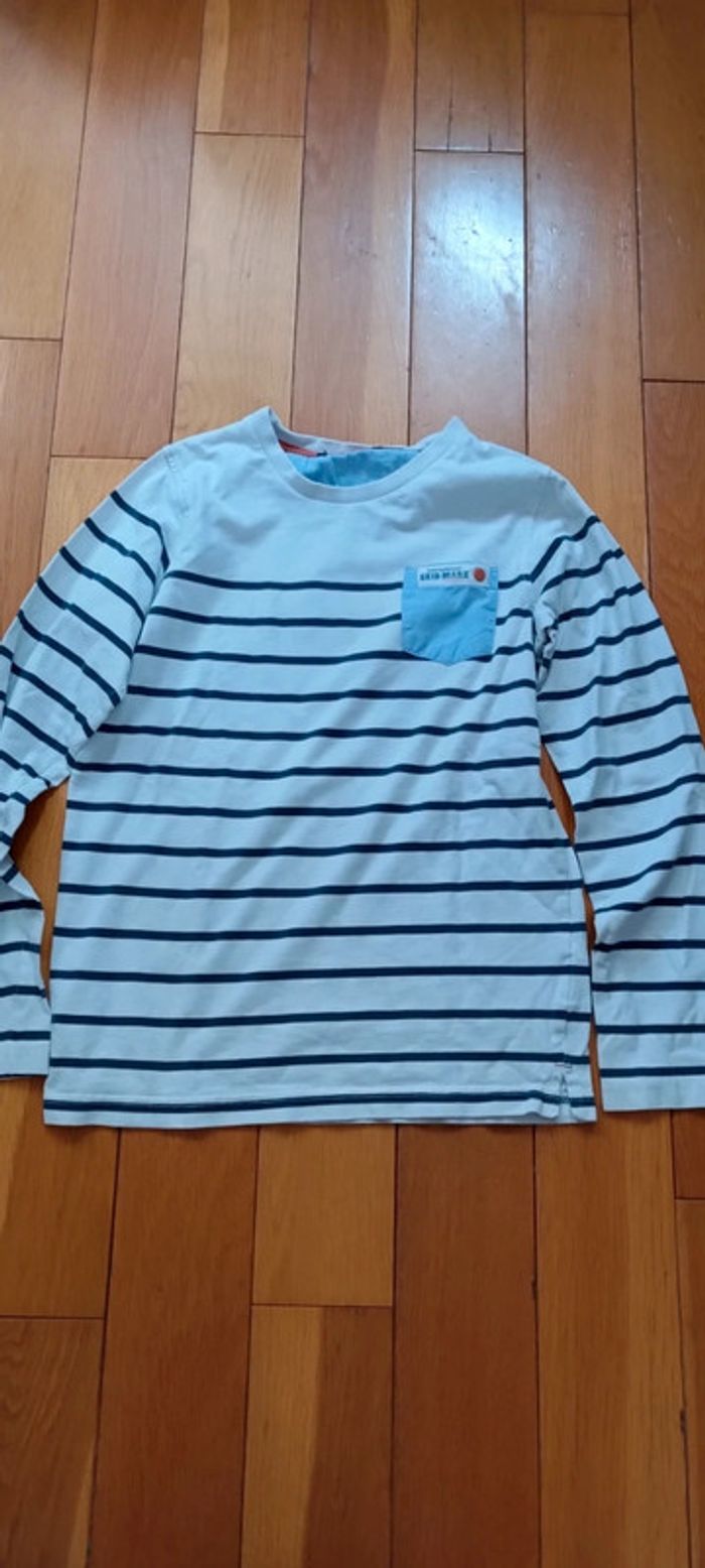 T-shirt manches longues marinière bleu marine et blanc 10 ans