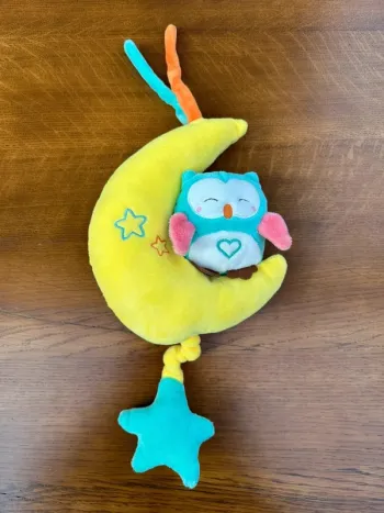 Peluche hiboux berceuse bébé jaune et bleu