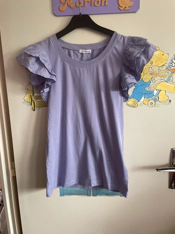 Tee shirt à manches courte mauve avec volants aux épaules, taille Xs, marque Lulu Castagnette