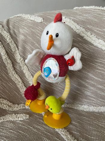 Peluche doudou d'éveil 32cm Lilliputiens Ophélie Poule blanc jaune et rouge très bon état