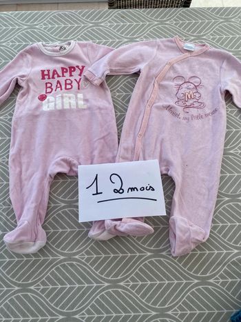 Lot de deux pyjamas grenouillères en molleton 12 mois