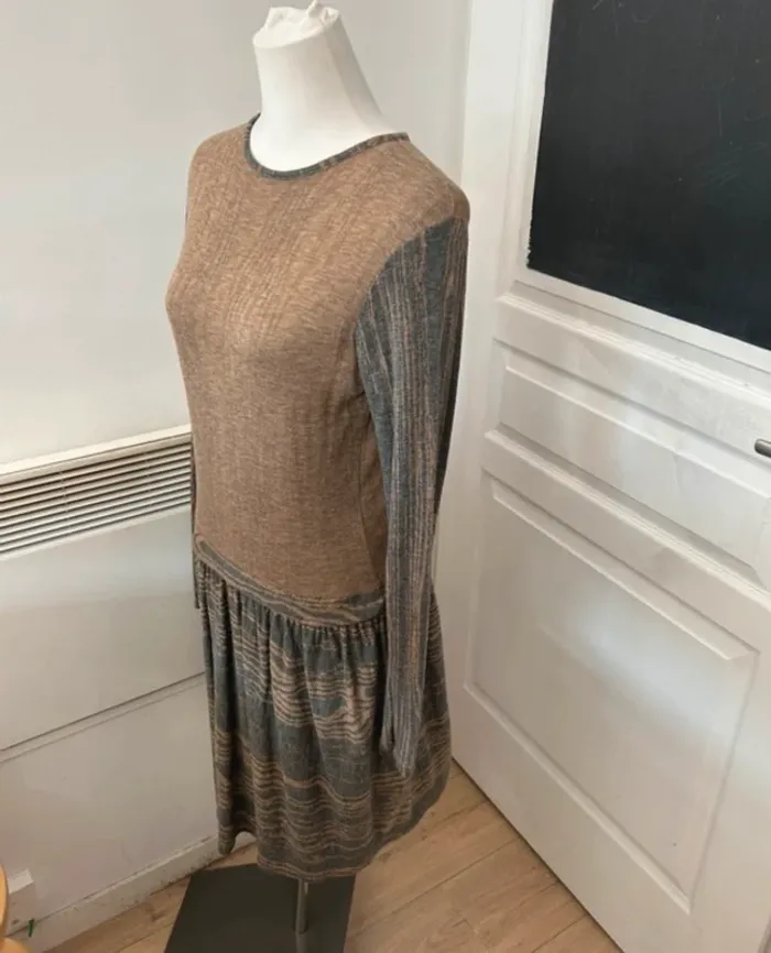 Emita churlaud robe en laine imprimée Coloris beige, gris femme, taille 40 - photo numéro 4
