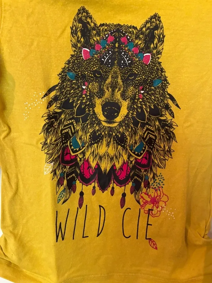 Magnifique t-shirt manches longues loup à paillettes, 2 ans, LCDP. - photo numéro 3