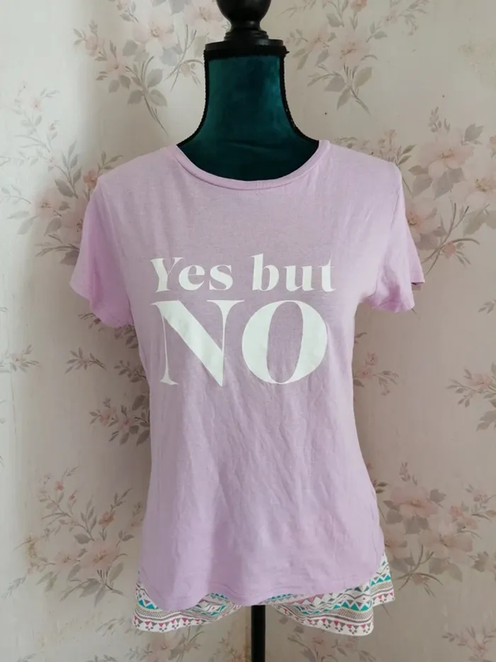 Tee-shirt lila à message yes but no / gémo / (L)