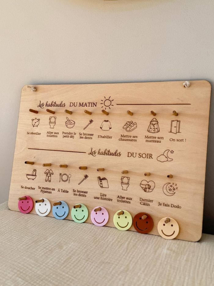 Tableau des routines habitudes Montessori en bois - photo numéro 2