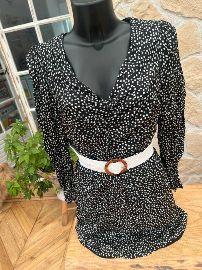 Robe noire et blanChe à fleurs mango taille L 40 femme - photo numéro 2