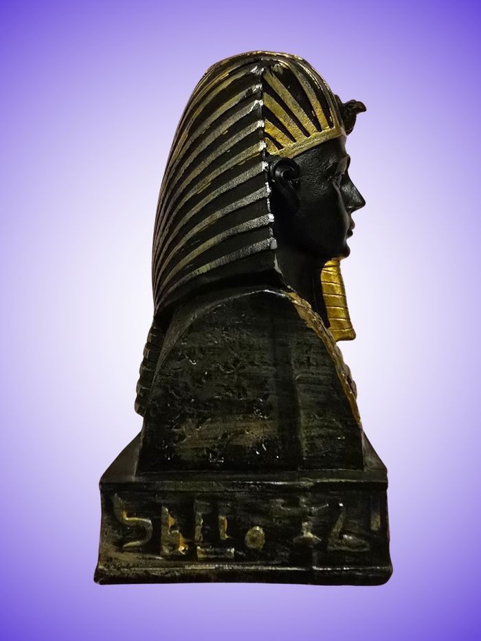 Statuette Décorative Buste Égyptien – Pharaon Toutankhamon – Noir et Doré – Déco Orientale – Bon État - photo numéro 6