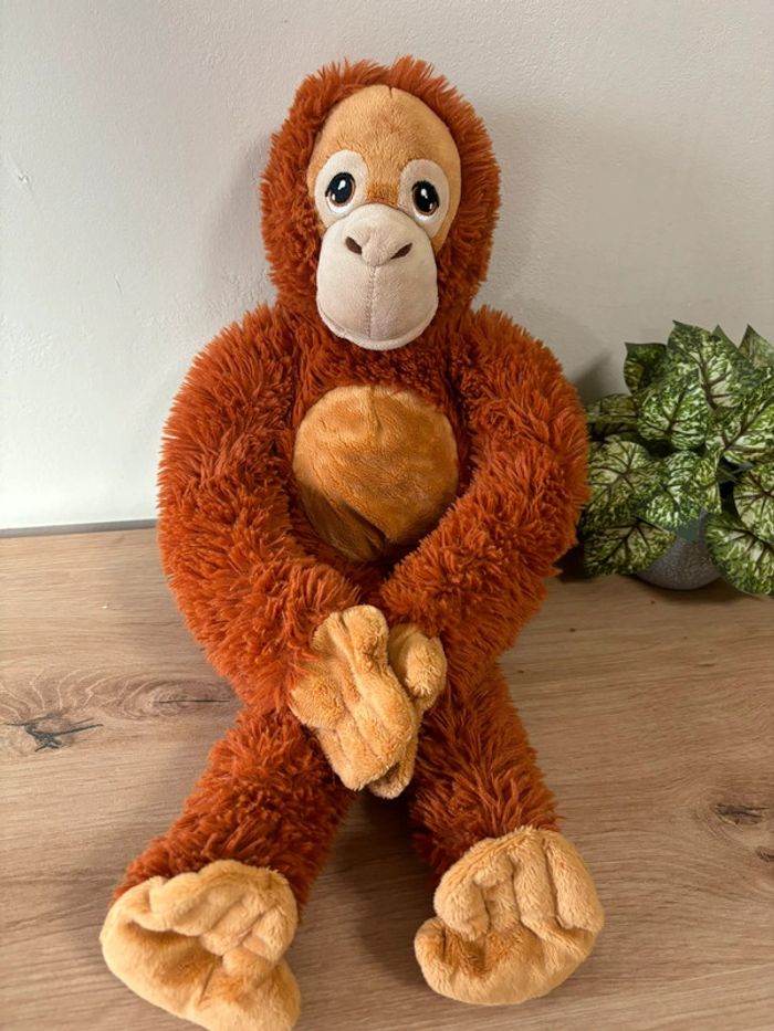 Doudou peluche grand singe roux marron keeleco 50 cm