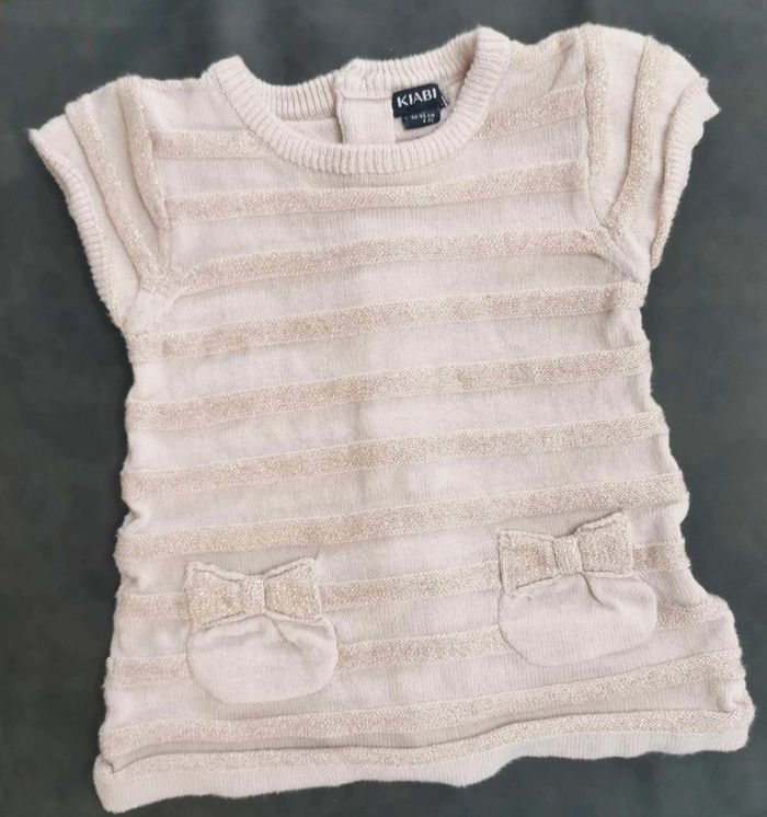 Ensemble 👣 Pull robe rose dorée kiabi et gilet blanc cache cœur cocoon 1mois/54cm - photo numéro 3