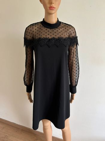 Robe noire à manches longues avec plumetis Made in Italy taille unique jamais portée