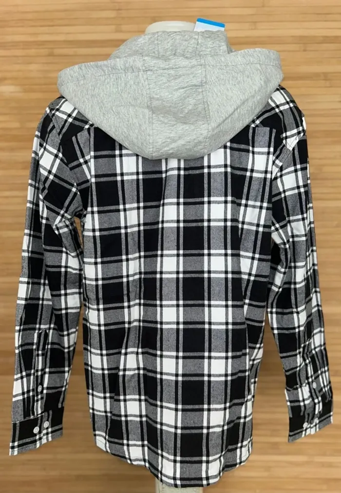 Chemise-veste en flanelle à capuche pour homme noir et blanc taille S - photo numéro 3