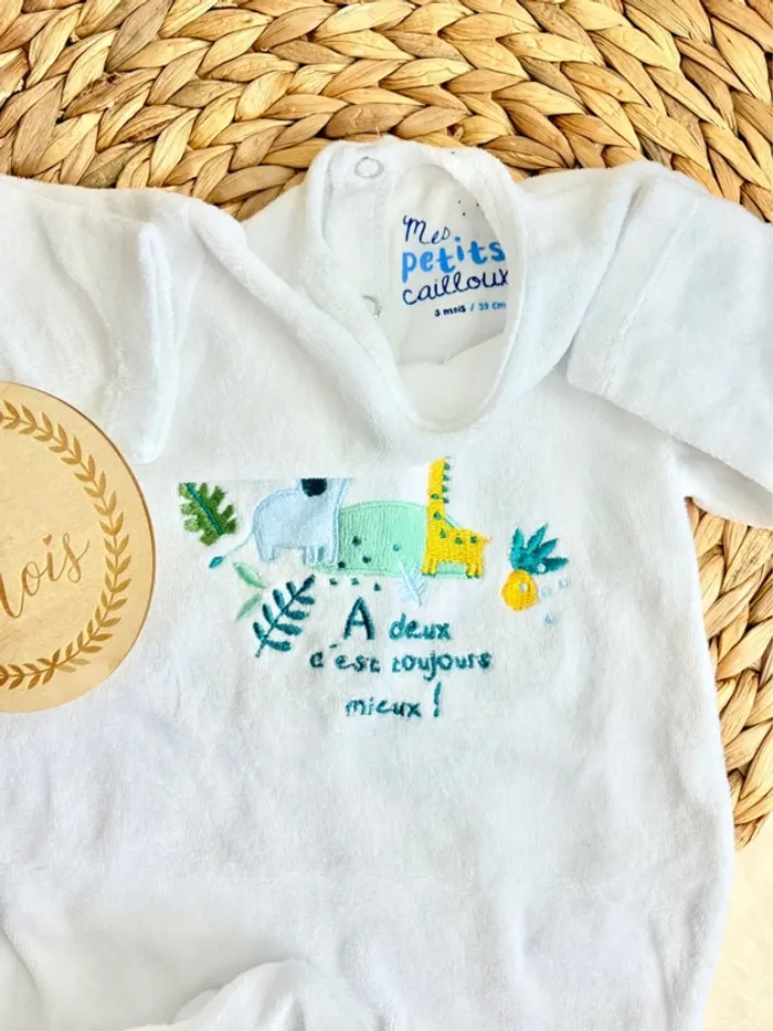 Pyjama velours 3 mois garçon Mes petits cailloux - photo numéro 2