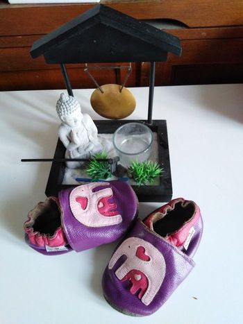 Chaussons cuir à enfiler 6,12 mois bébé fille, motif animal, rose, violine