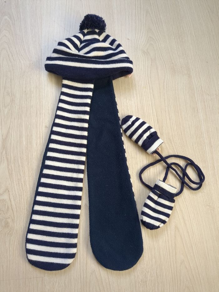 Ensemble bonnet moufles DPAM 6-12 mois - photo numéro 2