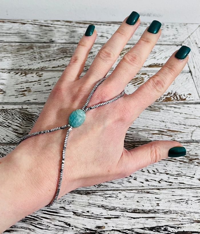 Bijou de main amulette scarabée Hématites et Amazonite - photo numéro 6