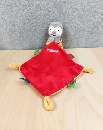 Doudou plat peluche Tchoupi NICOTOY salopette orange mouchoir rouge jaune fraise