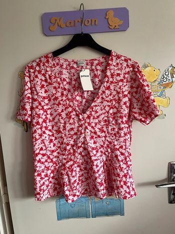 Blouse à manches courtes à motifs rouges, taille S, marque Pimkie