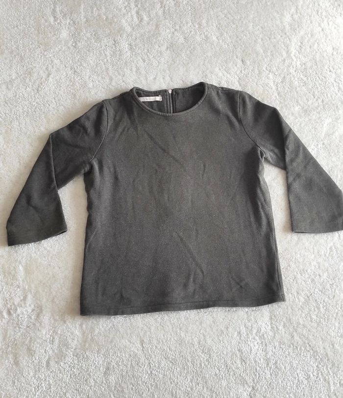 Haut top sweat manches 3/4 Sessùn gris kaki avec fil métallisé rose L - photo numéro 4