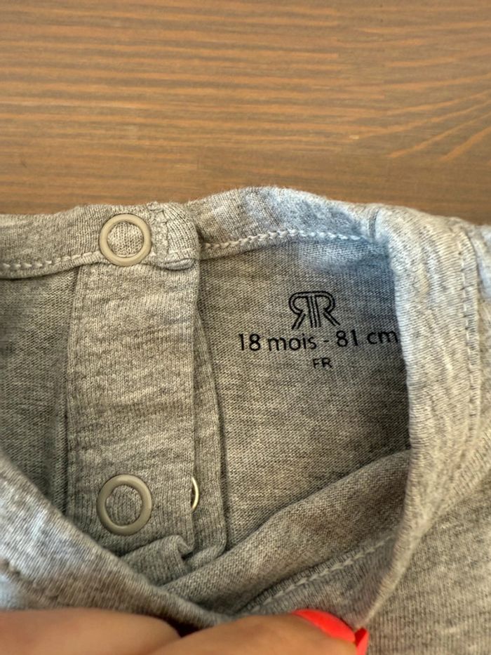 T-shirt manches longues La Redoute gris et bleu marine 18 mois - photo numéro 3