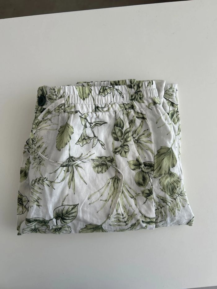 Pantalon large d’été – Zara – Taille M – Blanc à palmiers verts – Léger & fluide