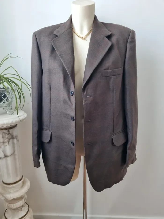 Blazer marron vintage en laine peignée - photo numéro 6