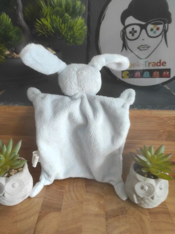 Doudou Knuffel Lapin Bleu Gris Grain De Blé Mouchoir Plat #geektradedoudou - photo numéro 2
