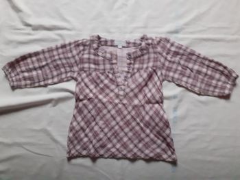 Chemise tunique à carreaux bordeaux et rose clair