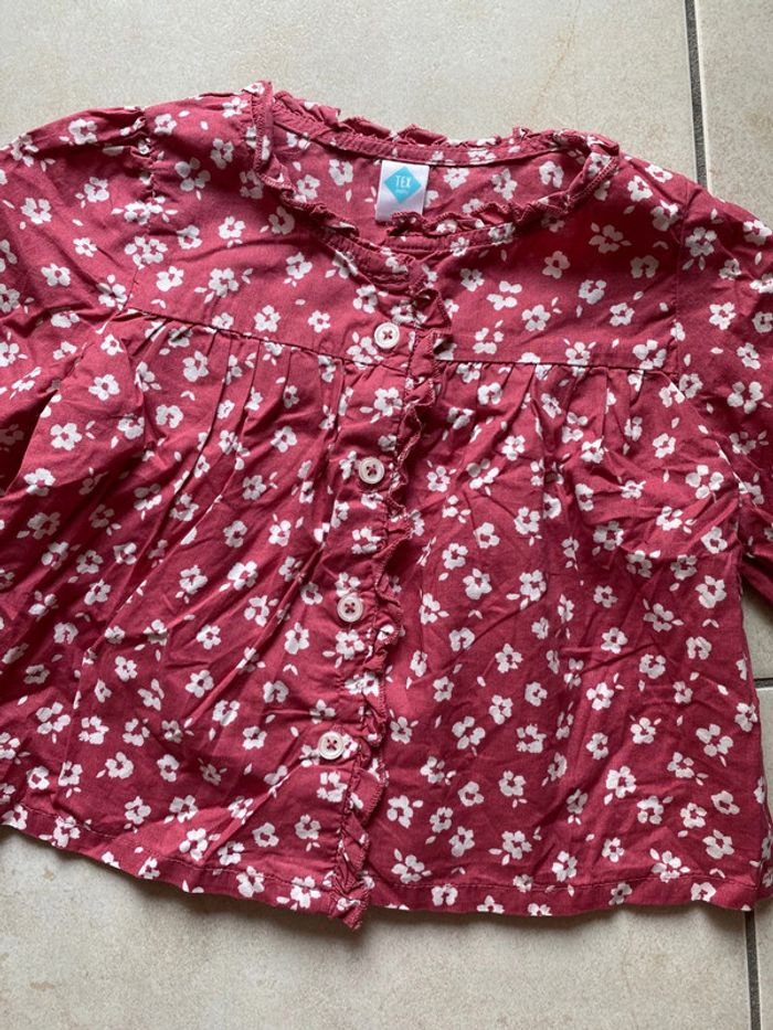 Blouse chemise fille bordeaux fleurs blanche Tex