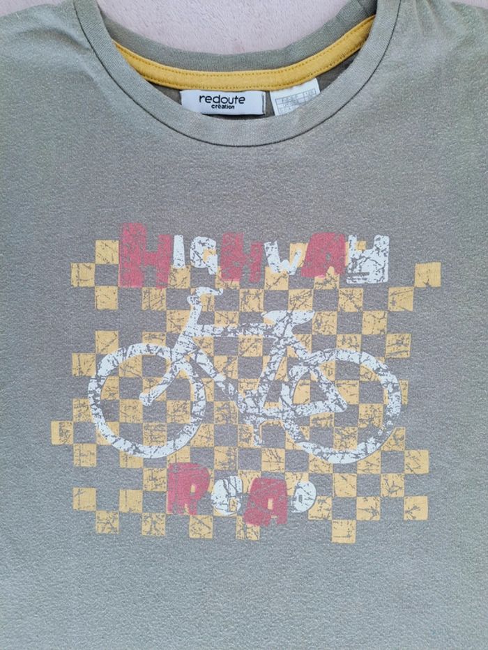 T-shirt manches courtes 8 ans La Redoute kaki avec motifs géométriques jaune blanc et rouge - photo numéro 2