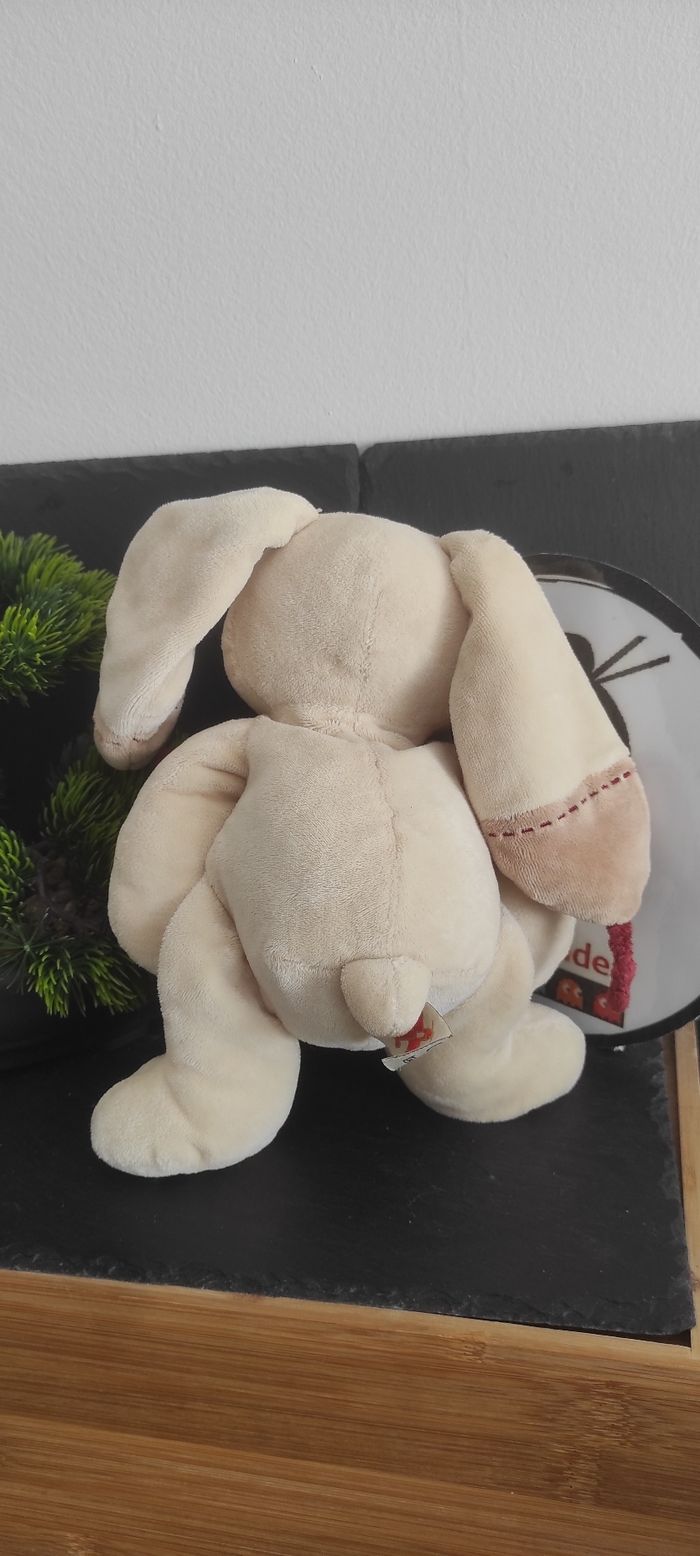 Nicotoy doudou Bastien lapin beige marron rouge peluche gilet ancien vintage - photo numéro 3
