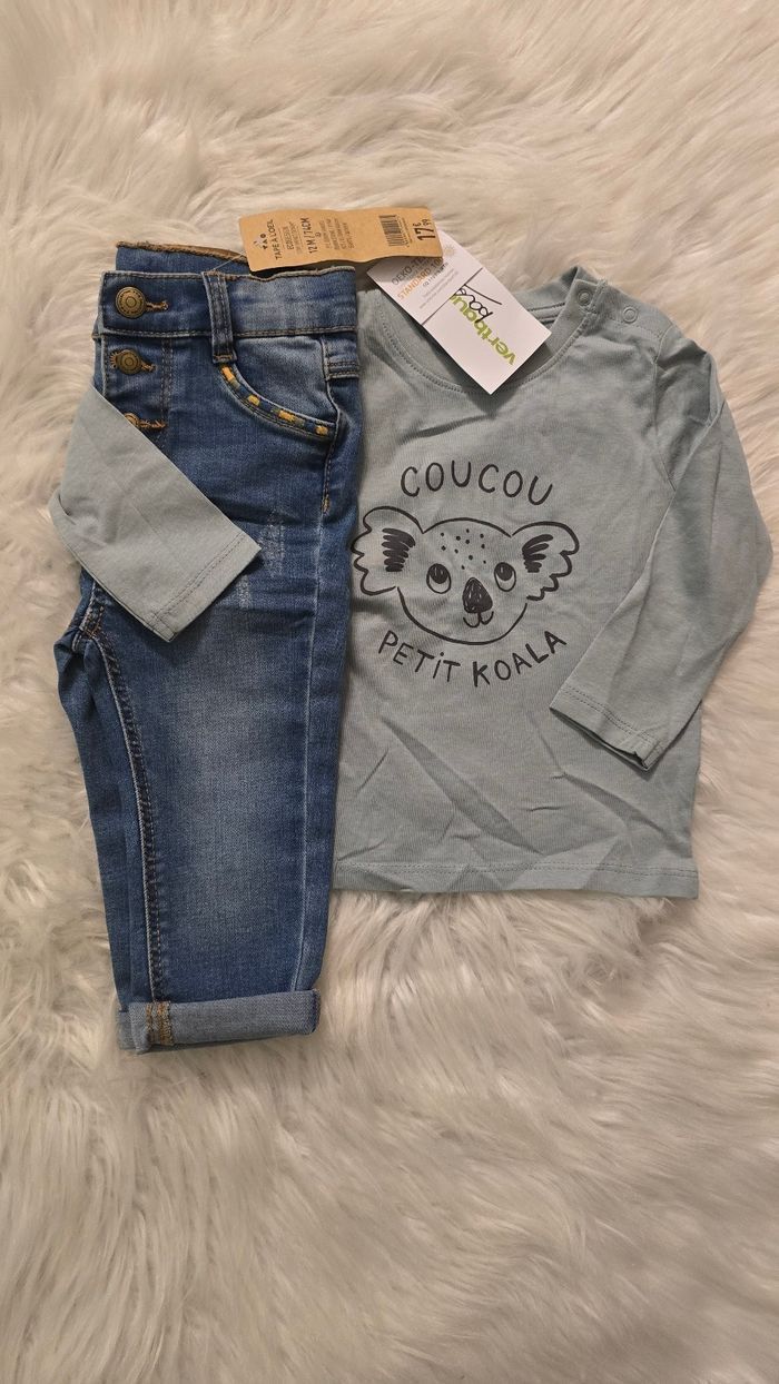 (Neufs non portés) 👌🏷🥰😍 Ensemble teeshirt ml et jeans 12mois Garçon 😍🥰💙 - photo numéro 3
