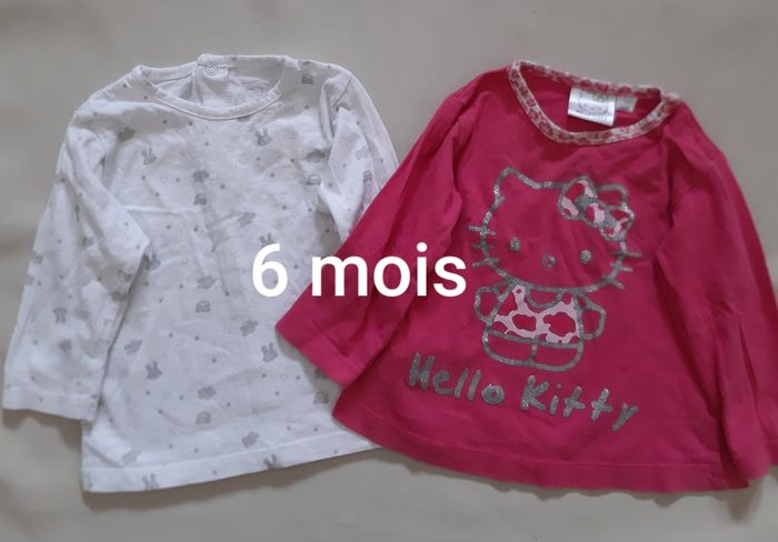 2 tee-shirts manches longues fille blanc et fuschia - Hello Kitty - 6 mois
