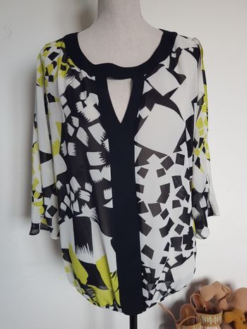 Blouse multicolore épaules dénudées, un peu transparente. Principles. T42 aisselles 55cm, haut 64cm.
