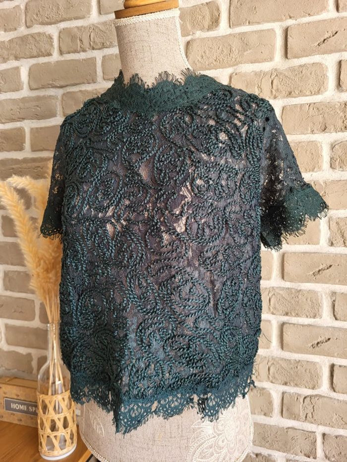 Blouse en dentelle vert émeraude Zara - photo numéro 5
