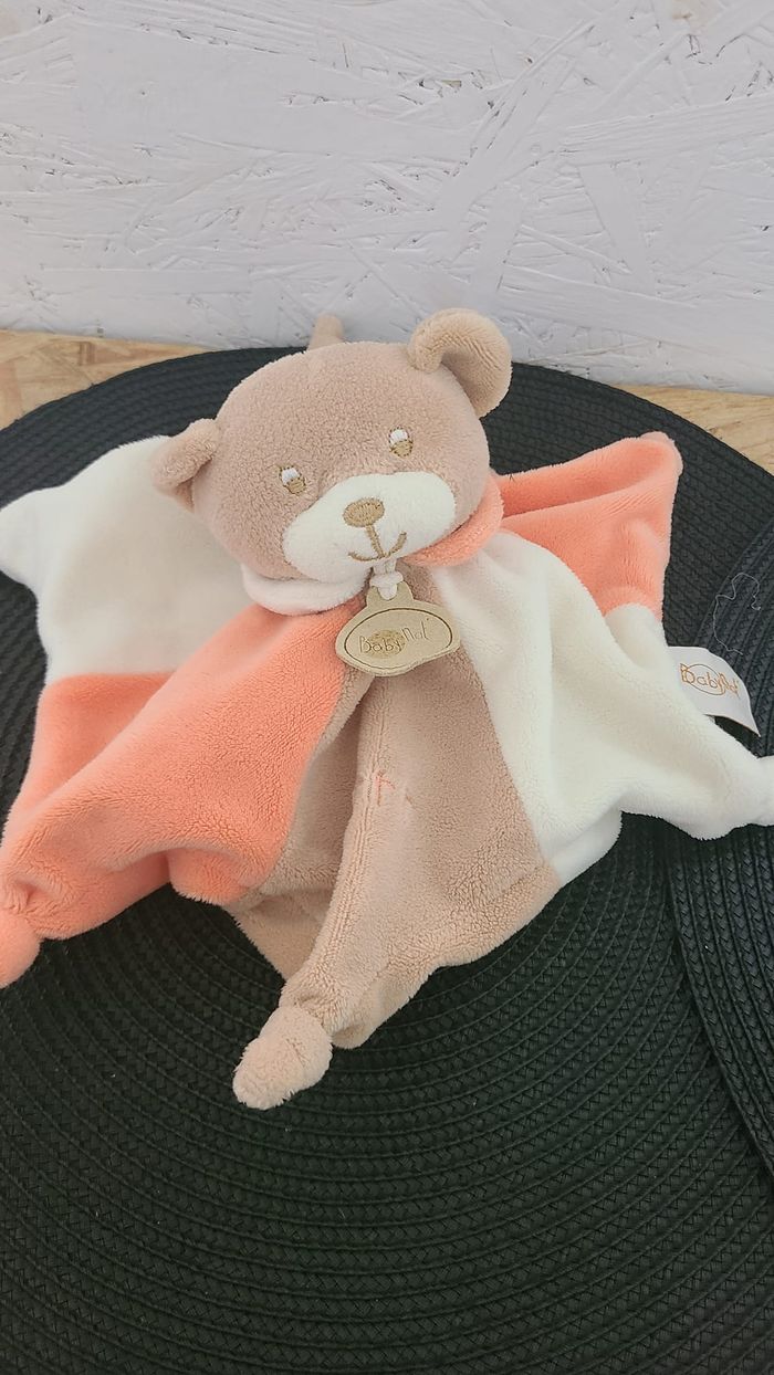 DOUDOU PLAT ÉTOILE OURS BLANC BEIGE ORANGE RRRR BABY NAT - photo numéro 2