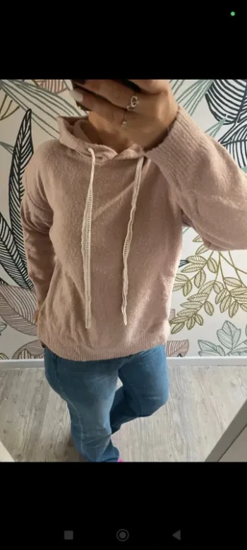 Pull à capuche rose peace n'love S
