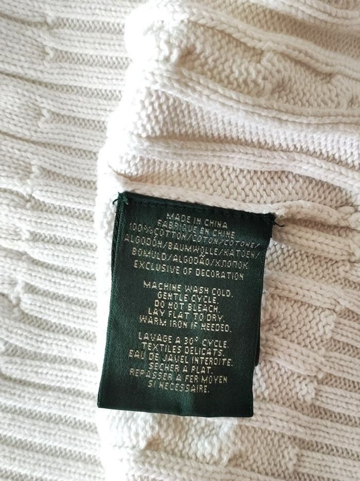 Pull irlandais col v en 100% coton blanc, Ralph Lauren t.M - photo numéro 6