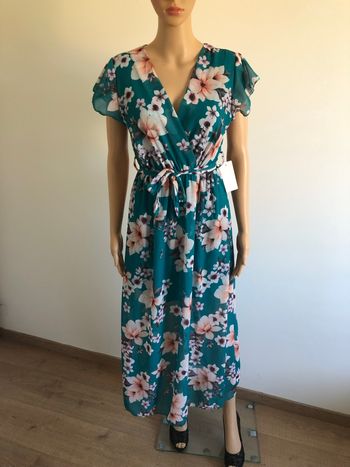 Robe longue verte foncée et fleurie neuve New Collection taille unique