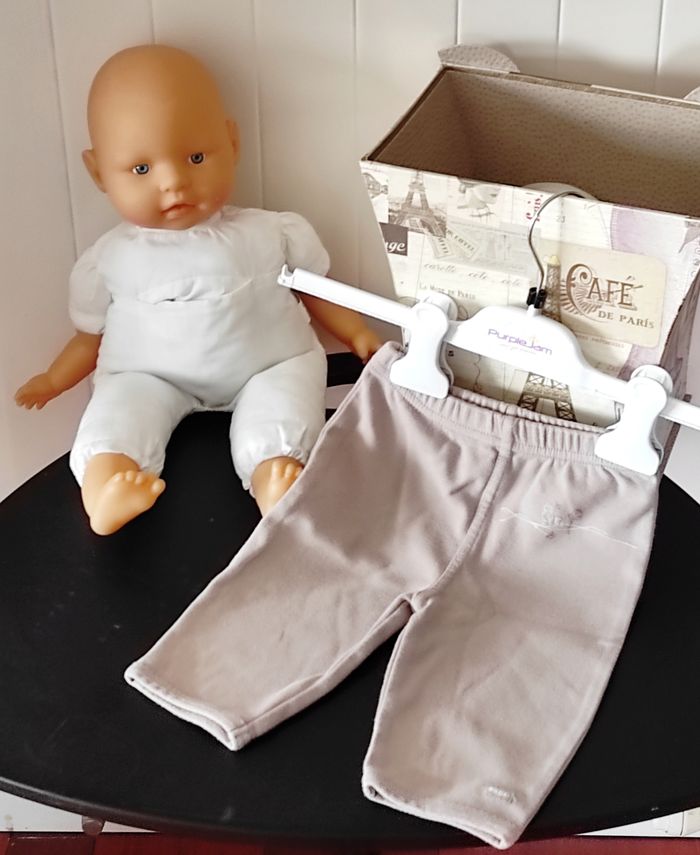 Pantalon bébé fille 6 mois coton beige avec motif fleur 🌸