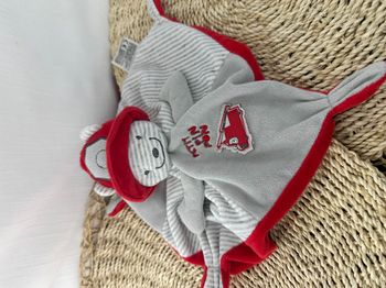 DOUDOU OURS PETIT PINPON PLAT ROUGE GRIS OURSON PELUCHE POMPIER MOTS D'ENFANTS 