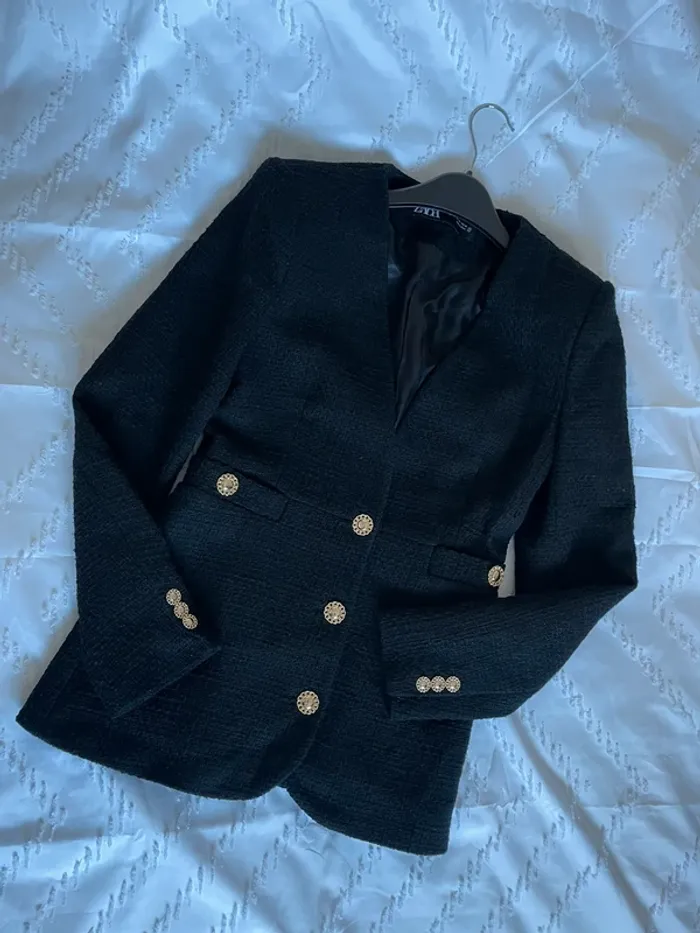 Zara veste blazer tailleur tweed noir avec boutons dorés taille XS - photo numéro 7