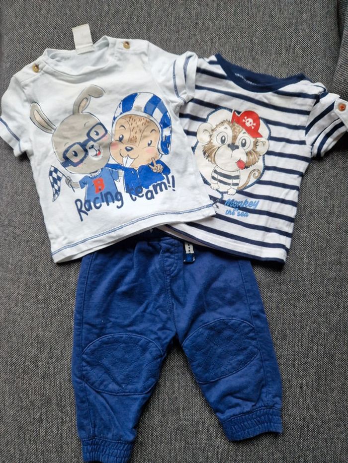 Ensemble pantalon et 2 T-shirt 9mois - photo numéro 2