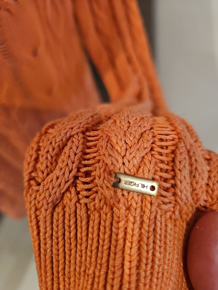 pull tommy hilfiger orange maille torsadée femme taille l - photo numéro 2