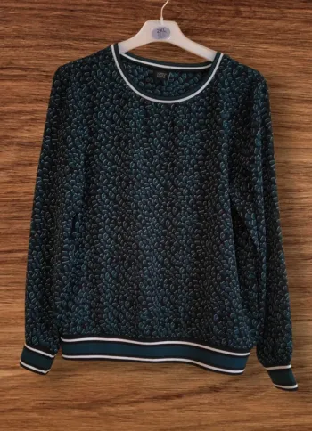 🌀 Pull imprimé graphique bleu & noir – Taille M 🌀