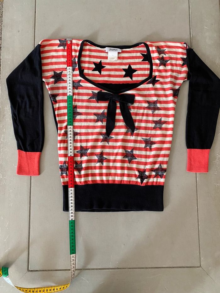 Pull Sonia by Sonia Rykiel taille S noir orange crème avec noeud et étoiles - photo numéro 11