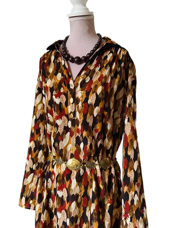 🍁Robe tunique automnale feuillage doré Boho chic S/36 Autumn gold leaf dress tunic🍁 - photo numéro 4